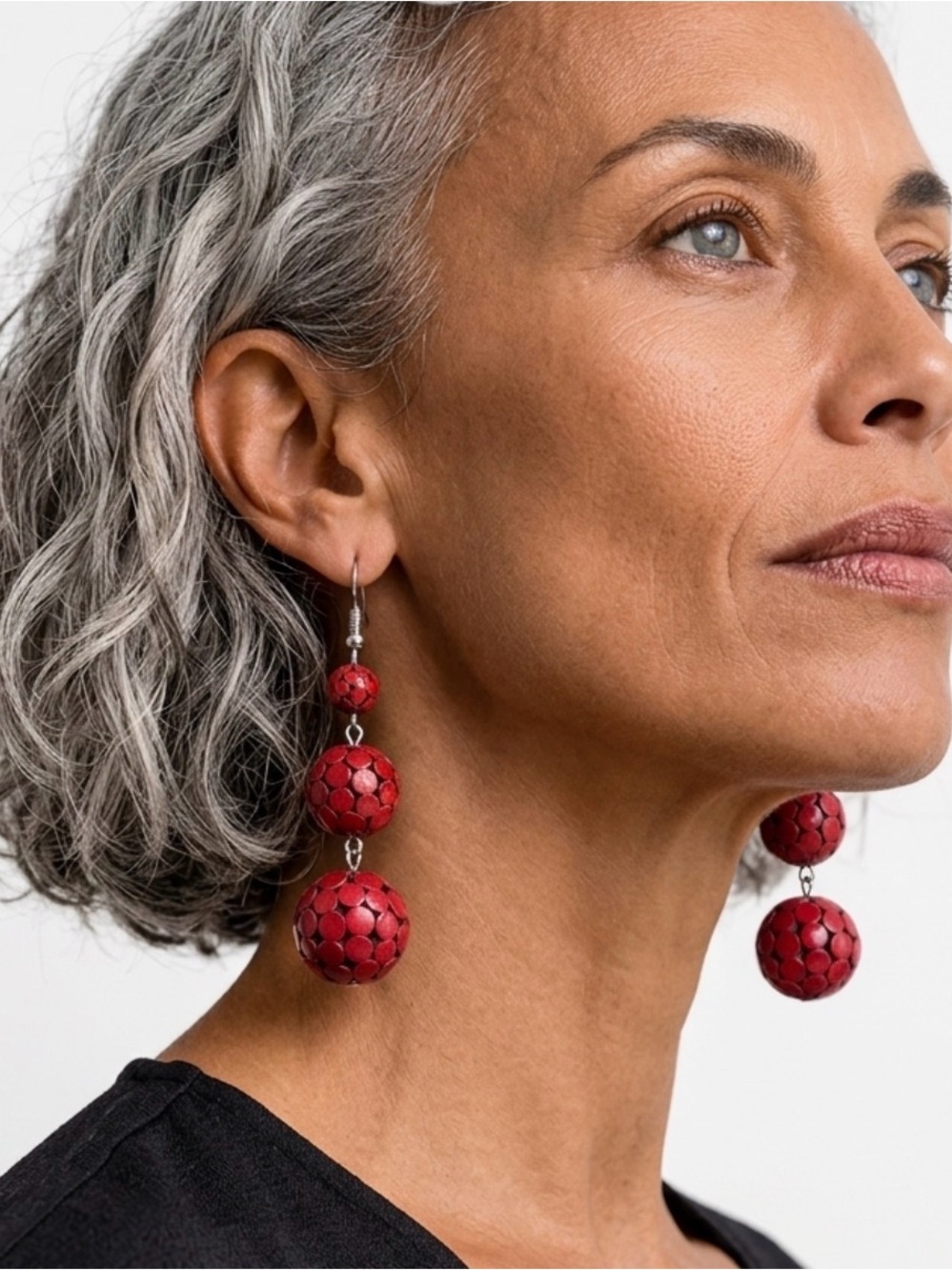 Red Triple-Bead Drop Earrings NWT